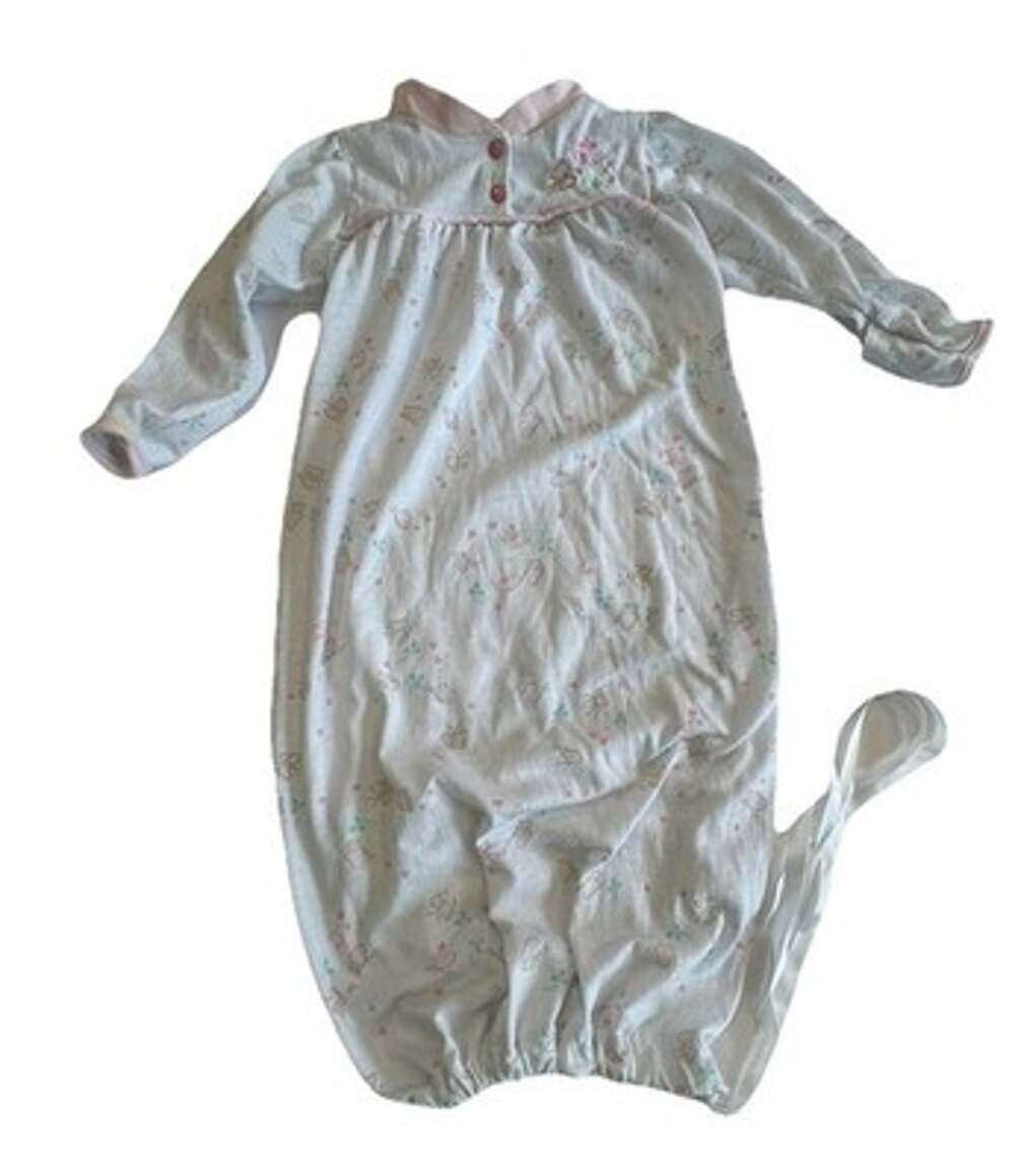 Vintage Baby Dior White Floral Sleep Sack Gown Cinch Bottom Newborn 0-3M